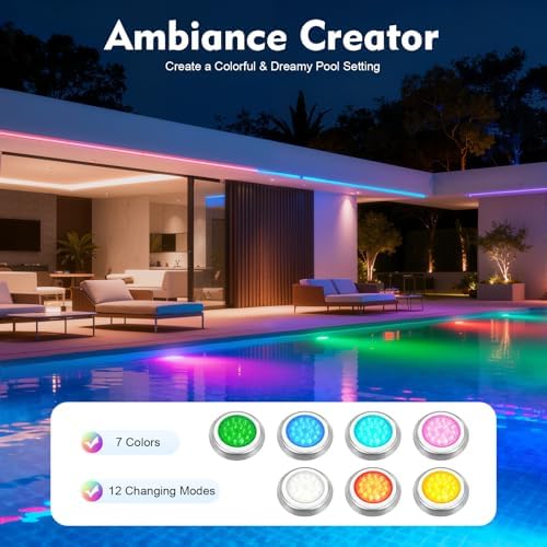 11.8Inch LED Pool Light, 12V 54W RGB Color Change Led Pool Light, 7 Colors 12 Modes Dynamic Changing Modes Underwater Pond Light, Submersible Led Light with Remote for Pool Wall - Image 3