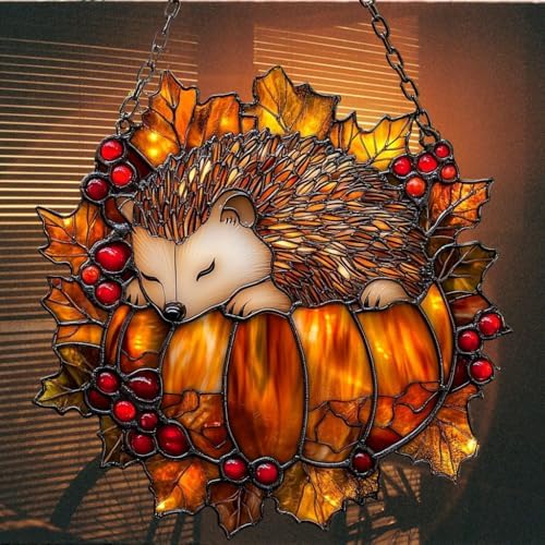 Cute Little Hedgehog Pumpkin Acrylic Suncatcher - Image 7