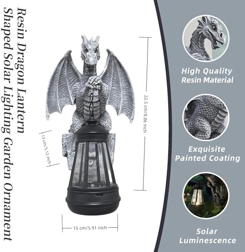 Solar-Powered Dragon Statue, 9 inch Outdoor Garden Decoration - Image 2