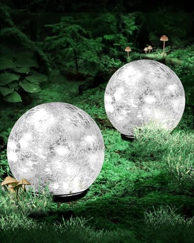 Garden Solar Ball Lights Outdoor Waterproof, 80 LED Cracked Glass Globe Ground Lights for Path Yard Patio Lawn, Outdoor Decoration Landscape White (2 Pack 5.9'') by Coroor