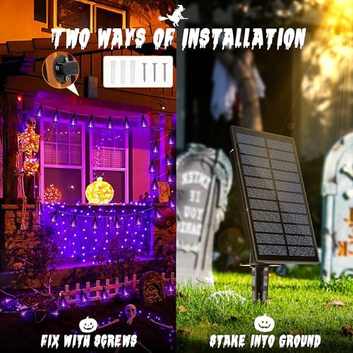 Flacchi Solar Flame String Lights - 42ft 15 LED Lights Outdoor Solar String Lights for Garden Patio Halloween Decoration (Purple, 42ft) - Image 2