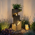 Modern Rectangular Water Fountain Outdoor with LED Lights & Planter Top, 35.4" Tall Resin Cascading Waterfall Feature for Patio Backyard Garden Décor, Outdoor Water Feature by Bumilgar