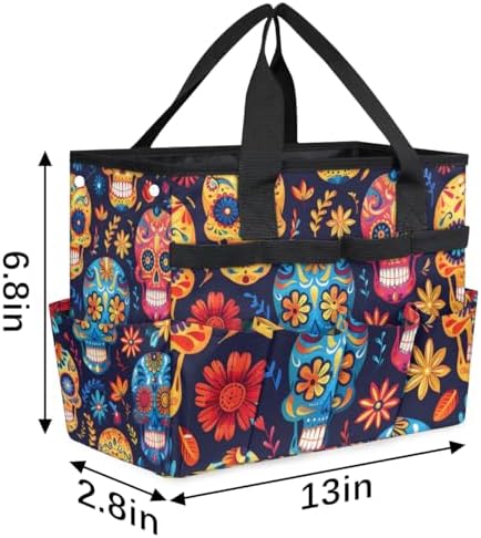 Lovely Skull Cute Garden Tool Bag Tote for Men Women Multiple Pockets Wide Mouth Heavy Duty Waterproof Tool Organizer Bag for Outdoor Lawn Yard Portable Gardening Storage With Elasticbands - Image 2