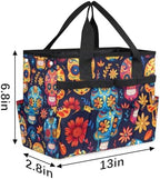 Lovely Skull Cute Garden Tool Bag Tote for Men Women Multiple Pockets Wide Mouth Heavy Duty Waterproof Tool Organizer Bag for Outdoor Lawn Yard Portable Gardening Storage With Elasticbands - Image 2