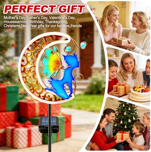 VOOKRY Solar Lights,Metal Waterproof Neon Moon Glowing Garden Stake Light - Image 6