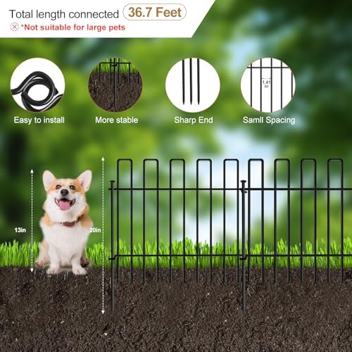 10 Panels No Dig Animal Barrier Fence, 13in(H) x 14ft(L) Garden Edging Border Fencing, Rustproof Metal Stakes Decorative Garden Fence, Dog Digging Defense Fencing Barrier for Outdoor, Yard, Patio - Image 2