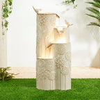 Glitzhome 31.75" H Ceramic Outdoor Water Fountain with LED Lights, 4-Tier Vase Outdoor Fountain, Sand Beige Glaze,Dandelion Texture, Bird Bath Cascading Waterfall for Garden, Patio, or Porch - Image 2