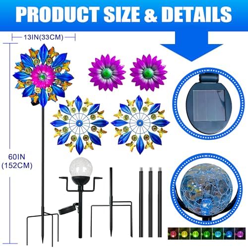 60 in Large Wind Spinners Outdoor, Solar Double Sided Wind Sculpture - Image 2