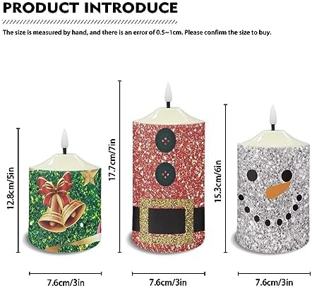 Cozeyat Waterproof Flickering Flameless Candles, Christmas Theme Outdoor Battery Operated LED Pillar Candles with Remote Timers, Electric Fake Plastic Candles Set of 3 - Image 6