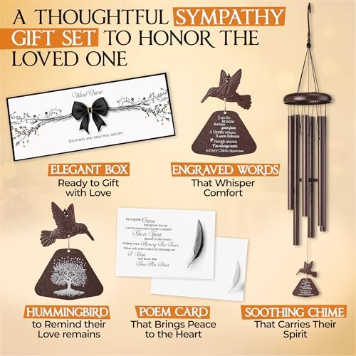 32 inch Bronze Hummingbird Memorial Wind Chimes for Loss of Loved One - Image 4