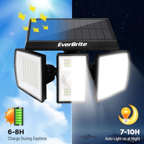 EverBrite 2PK Solar Motion Sensor Lights, 3 Heads, IP65 Waterproof Outdoor - Image 4