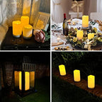 NURADA Large Outdoor Solar Powered Candles - Flameless Pillar Waterproof Rechargeable Candle Set, White Resin, LED Light,Rechargeable Solar Battery Included, for Patio Decor, 3.25"x4"5" 6" - Image 6