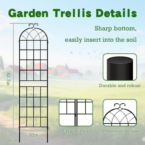 LZRS 82.7 x 80in Rustic Iron Arch Decoration Garden Trellis with Black Metal Coating – Perfect for Supporting Climbing Plants Outdoor, Roses, Vines, Flowers, and Vegetables. - Image 2