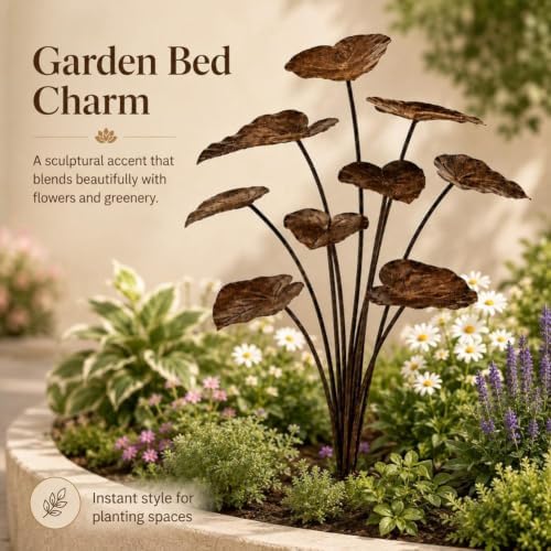 Rustic Metal Lotus Leaf Garden Stake, Outdoor Garden Art Decor - Image 3