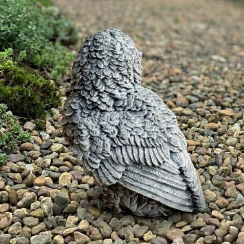 OLOMA Concrete Owl Garden Statue Handmade Cement Hooter Sculpture Outdoor Night Bird Garden Figurine Lawn Ornament Patio Porch Decor Flower Bed Accent Backyard Landscape Sculpture Owl Lover Gift - Image 3