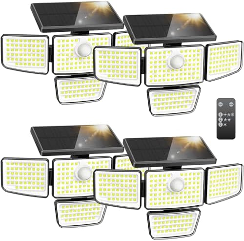 Solar Outdoor Lights,IP65 Waterproof,Motion Sensor & Remote,3000LM,188 LED by Adewalk