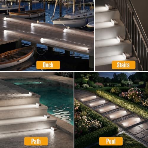 NIORSUN Solar Step Lights, 24 Pack Outdoor Horizontal Lights for Steps, Deck, Stairs, Dock & Pathway - Bright 6000K Cool White, Auto On/Off, IP67 Waterproof - Image 7