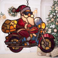 Cool Santa Riding Motorcycle Mosaic Acrylic Suncatcher by AVAGAN