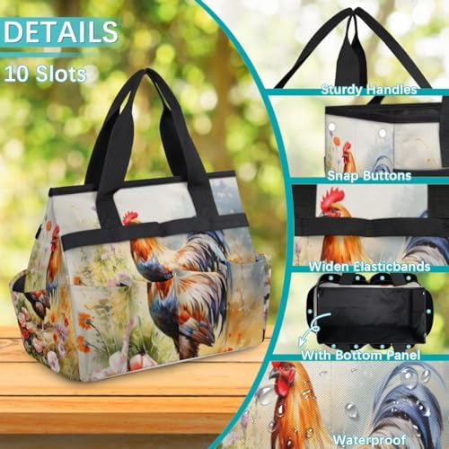 Garden Tool Bag Farm Animal Rooster Garden Tool Storage Bag with Pockets Handle Portable Garden Tote Bags for Indoor Outdoor Gardening - Image 4