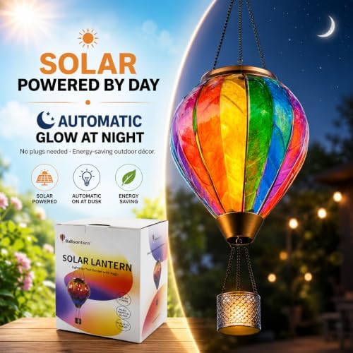 Chevron Rainbow Hot Air Balloon Solar Lantern with Flickering Flame - Image 6