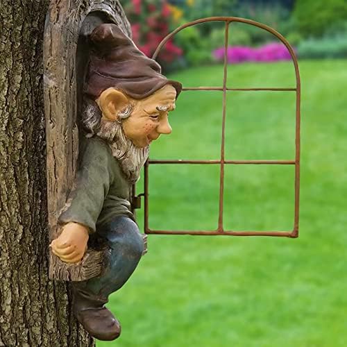 Gnome Statue Tree Face Garden Decorative,Elf Out The Door Tree Hugger - Image 3