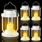 Solar Lantern Outdoor & Indoor Use – Hanging Solar Lights with Realistic Flickering Flameless Candle, Weatherproof for Gardens, Patios, Trees, and Lawns (White, 4 Pack) by Unknown