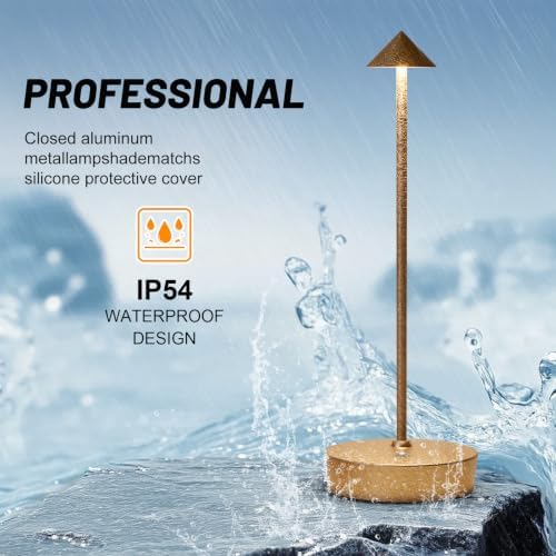 2Pack Rechargeable Cordless Table Lamp, Portable Powered LED Battery 6000mAh Metal USB Desk Lamp, 3 Levels Brightness Light for Restaurants Outdoor (2pack LCE Flower Gold) - Image 2