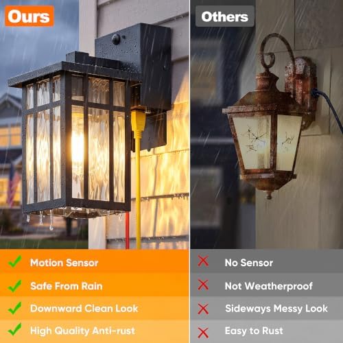 BesLowe 12'' Motion Sensor Outdoor Wall Light with GFCI Outlet, Matte Black - Image 4