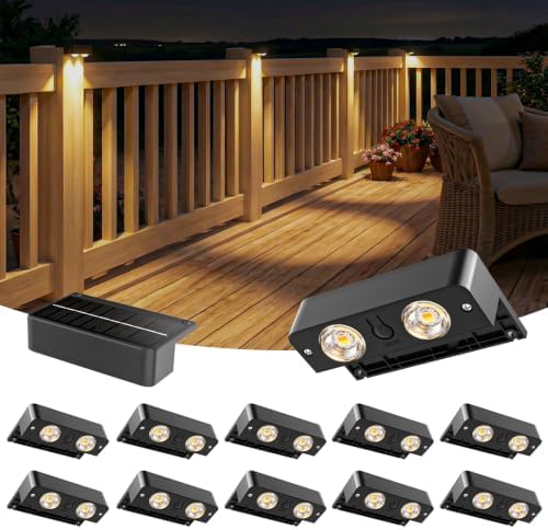 Bridika Solar Deck Lights Outdoor 12 Pack, Bright Solar Fence Lights with Lens, 3 Color Modes IP65 Waterproof Large Size Step Lights for Outside, Fence, Stair, Backyard, Patio, Wall by Bridika
