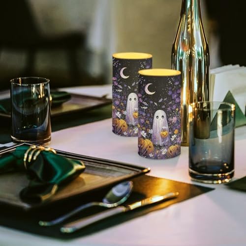 Floral Pumpkin Ghost Battery Operated Candles with Timers Halloween Flameless Candles with Remote LED Real Wax Relistic Lights for Trick or Treat Party Banquet Decoration - Image 4