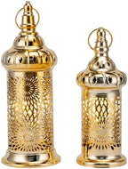 TRIROCKS Ramadan Lanterns Set of 2 10" &12.5" Gold Electric Candle Holders with Timer, Metal Decorative Vintage Lanterns for Indoor/Outdoor Decor, Perfect EID Mubarak Gift by TRIROCKS