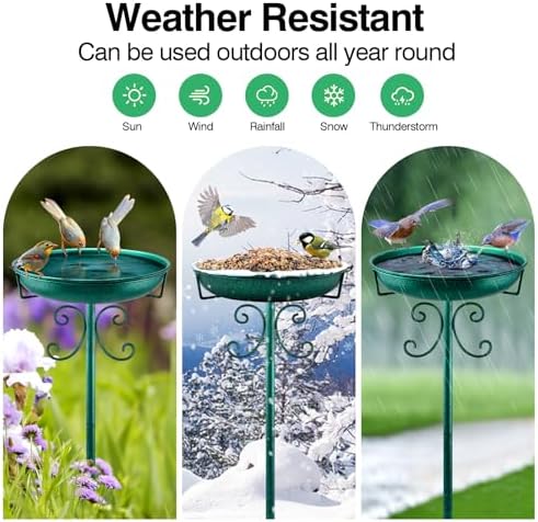 Daoeny 35In Metal Bird Bath for Outside, Vintage Freestanding Birdbaths & Birdfeeder, Bird Baths Feeder Bowl for Outdoors Garden Patio Yard Lawn Decor, Upgraded 5-Pronged Base (Green) - Image 6