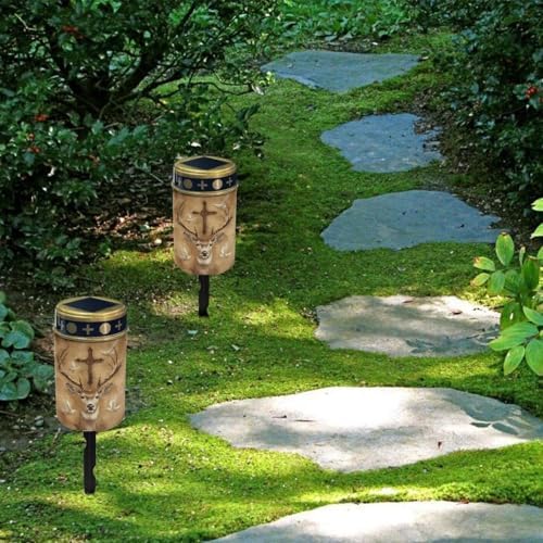 Poceacles Solar Grave Lights Pack of 2, Deer Cross Dove of Peace Retro, LED, Solar Powered, Waterproof, Outdoor - Image 4