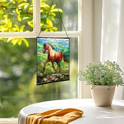 Roan Appaloosa Horse Walking Across Stony Ridge Square Suncatcher – Stained Glass Style Window Panel with Pastoral Scene, Custom Decorative Hanging Art for Equestrian Home, Christmas JbjgXd - Image 3