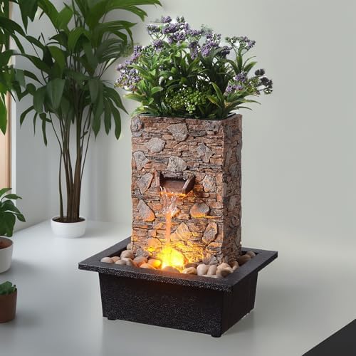 Kalona Tabletop Waterfall Fountain, Zen Fountain for Home Office Decor with LED Lights, Relaxing Indoor Water Feature with Realistic Stone Look for Meditation(23111) by Kalona