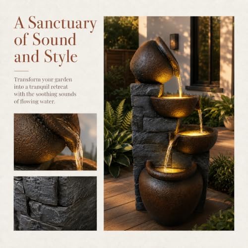 4-Tier Cascading Pot Outdoor Fountain with LED Lights - Image 2