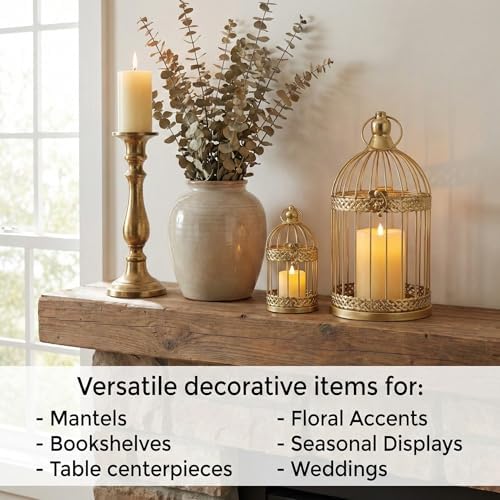 Vela Lanterns Decorative Indoor Bird Cage Candle Holder Set of 2, Gold - Image 2