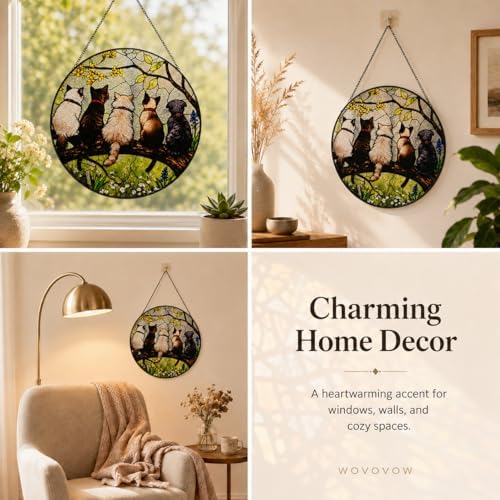 Cute Cat Stained Glass Suncatcher, Pet Theme Window Hanging Decor, Kitty Sun Catcher Ornament for Living Room, Animal Lover Memorial Gift 9.8 - Image 6