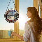 Winter Snow Night Scenery Stained Glass Window Hanging Suncatcher Gift 9.8" - Image 2