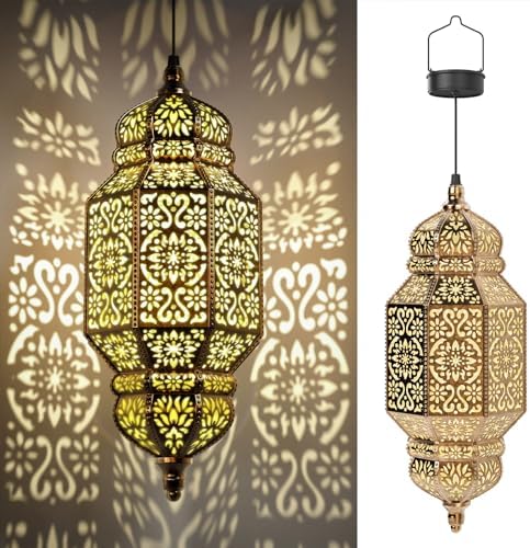 Twinkya 18 Inch High Large Hanging Solar Lights Outdoor Garden Decorative Solar Lantern Waterproof Plastic Moroccan Outdoor Decorations for Patio Pathway Yard Porch Backyard Garden Decor (1 Pack) by twinkya