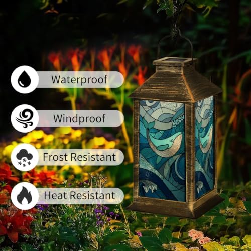 Solar Lantern Leaded Glass Whale Art Dreamy Outdoor Waterproof Garden Hanging Lantern Solar Powered Lighting Outside Solar Light for Patio Yard Camping, Gifts for Women Mom - Image 3