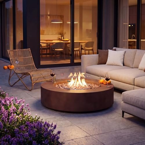 COSIEST Outdoor Propane Fire Pit Coffee Table w Bronze 42 inch Round Base Patio Heater, Certified, 50,000 BTU Stainless Steel Burner, Wind Guard, Tank Outside, Free Lava Rocks, Waterproof Cover - Image 2