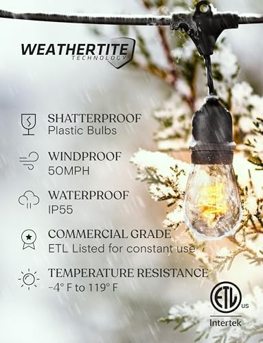 Brightech Ambience Pro - Waterproof LED Outdoor String Lights - 15 Bulbs, Dimmable 2W Vintage Spiral Edison Bulbs - 48 Ft Commercial Grade Patio Lights Cafe Ambience in Your Backyard - Image 2