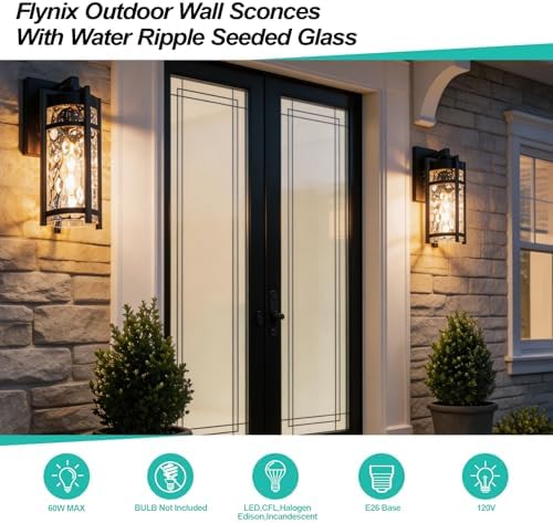 Outdoor Wall Light Fixtures, Waterproof Front Porch Light, Modern Exterior Lighting with E26 Socket, Wall Sconce Lantern Lamp, Black Outside Light for Front Door, House, Garage, Patio (2 Pack) - Image 5
