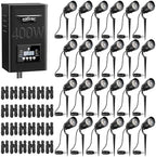 HIBOITEC 24 Packs Low Voltage Landscape Lights Kit with 400W Transformer, Dusk to Dawn & Timer, 12W 2900K Waterproof LED Outdoor Spotlights for Yard Garden Tree House Uplighting, Wire Sold Separately by HIBOITEC