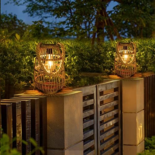 Rattan Solar Lantern, Large Outdoor Waterproof Hanging/Tabletop - Image 5