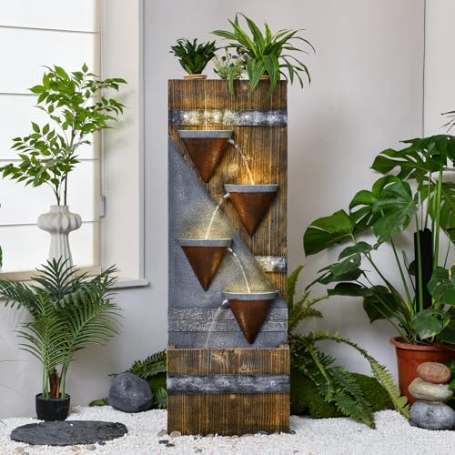49.21" 4 Tiers Outdoor Water Fountain for Garden Patio with Lights by Desgmomy