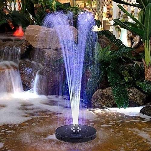 Solar Fountain Pump with 8 LED Lights and 6 Nozzles Colorful Solar Water Fountain Floating Bird Bath Fountain 1.8W Water Features Solar Fountain for Fish Tank Garden Decorations-Black with light 18c by Unknown