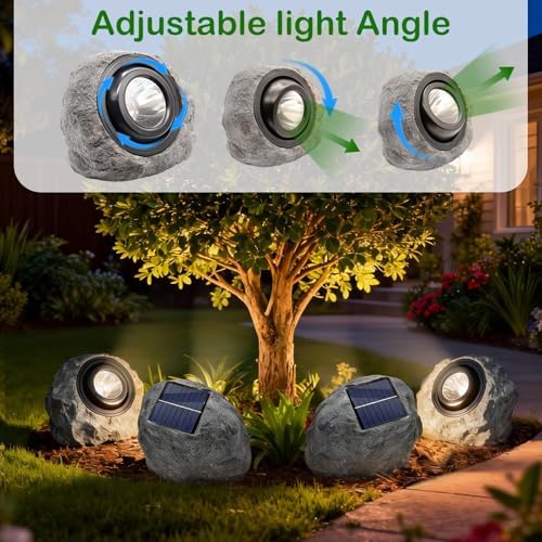 Solar Rock Lights Outdoor,Solar Ash Gray Garden Stone Spotlights - Image 4