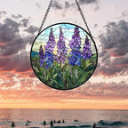 Purple Lupine Flowers Stained Glass Window Hanging Suncatcher Gift 12" - Image 5